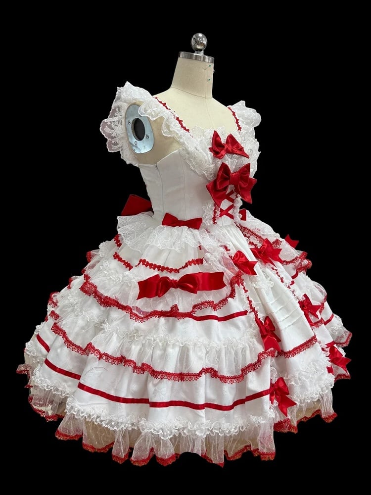 Rock Schleife Süße Prinzessin Akzente Rot Lolita Weiß und Pullover