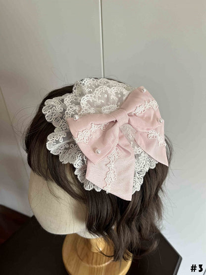Floral White Pink and Hairclip Bowknot