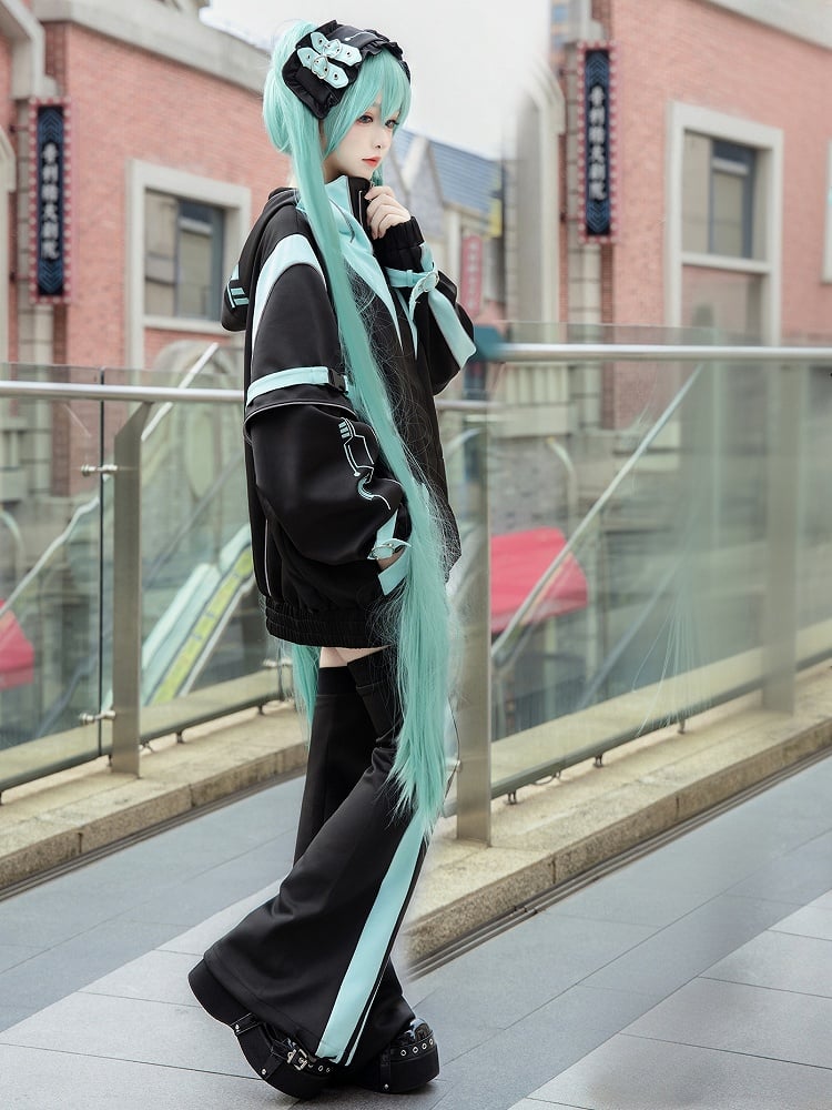 黒と緑の地雷サイバーパンクオーバーニーレッグウォーマー