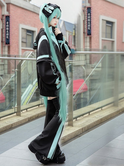 黒と緑の地雷サイバーパンクオーバーニーレッグウォーマー