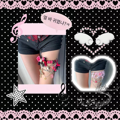 Black Garter Rose Pink Lace -