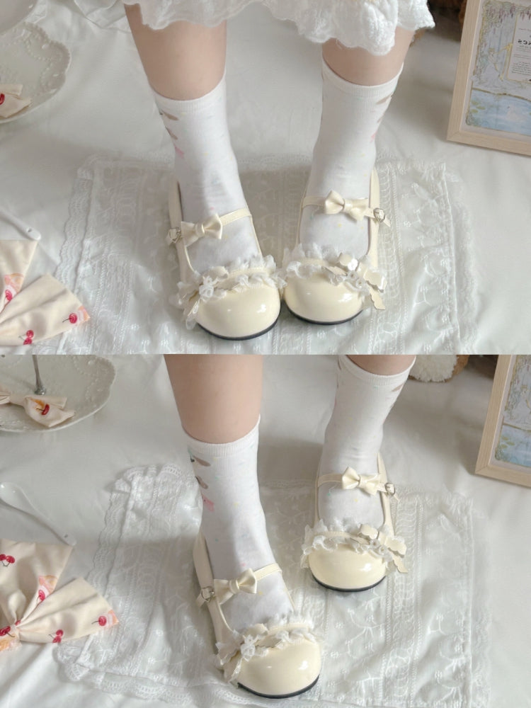 Bow Leather Mary PU Yellow with Flat Lolita Janes Sweet in
