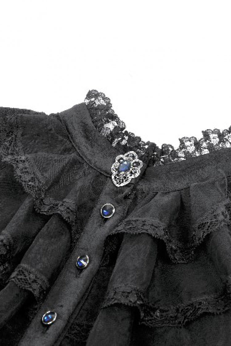 Black Stand Collar Trumpet Sleeve Lace Wedding Gothic Dress