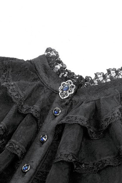Black Stand Collar Trumpet Sleeve Lace Wedding Gothic Dress