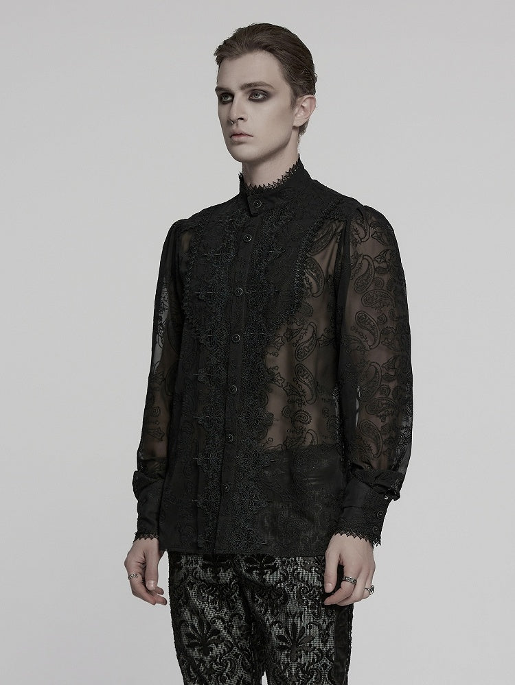 Black Men's Romantic Chiffon Shirt