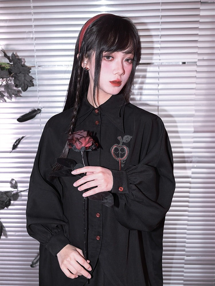 Asymmetrical Black Apple Hem Embroidery Sleeve Long With Shirt Curved Gothic