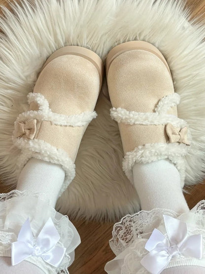 Platform with Shoes Sweet Fleece Soft Fastening Beige Lolita Lining Velcro