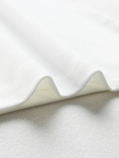 Kawaii White Slim Crewneck Tee with Music Note Embroidery and Button Accents - Languid Park
