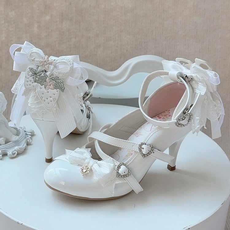 Detachable Back Elegant with White High Bow Shoes Heel Lolita