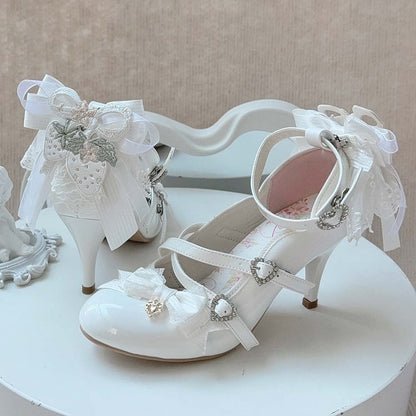 Detachable Back Elegant with White High Bow Shoes Heel Lolita