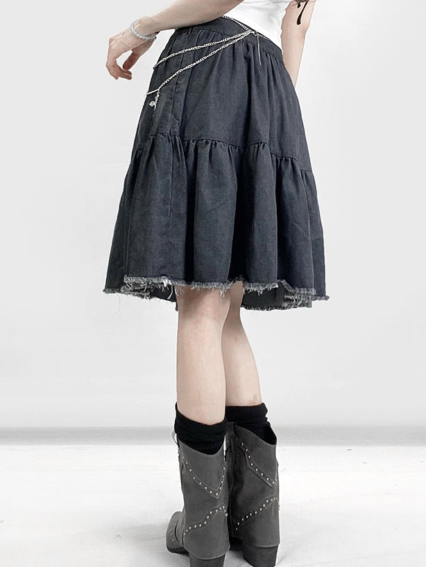 Saum Roh Bittersüß Verziert Grau Detail Dunkle Tasche Rock