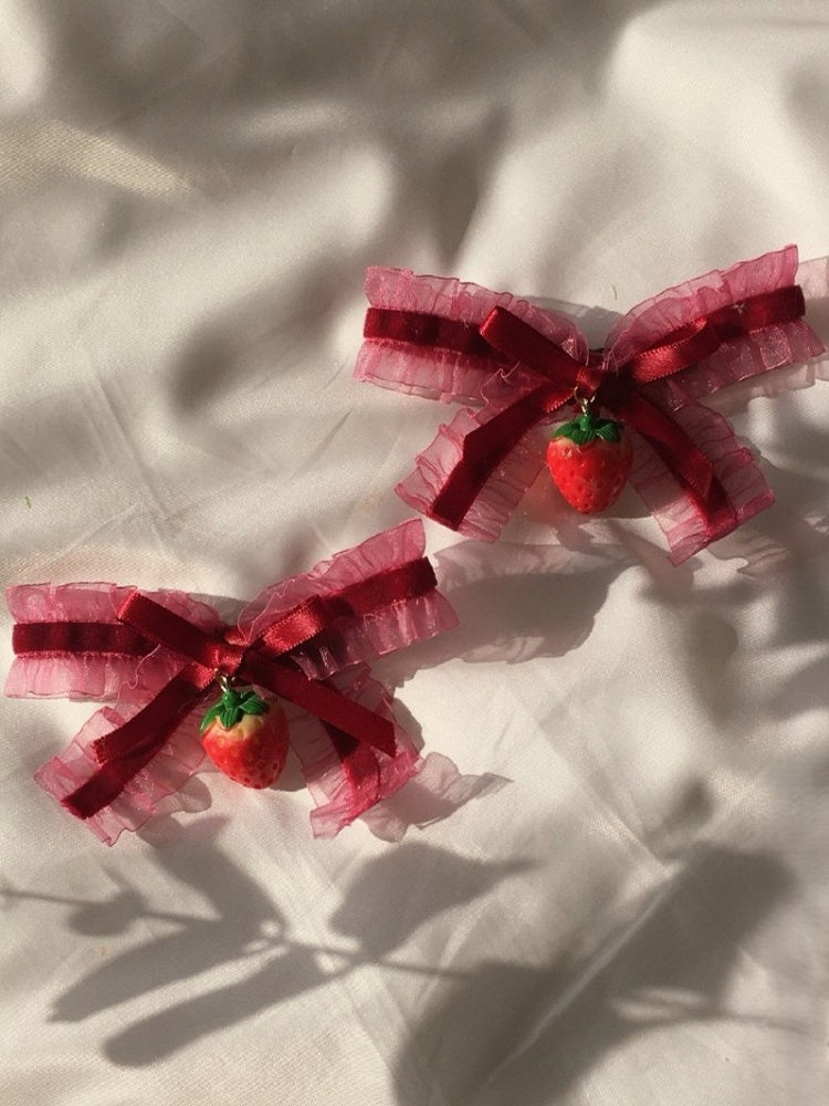 Hairclip Bow Decorations Strawberry Ribbon Lolita Red