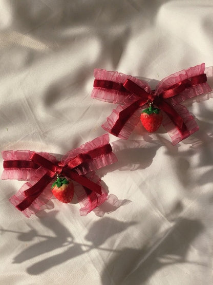 Hairclip Bow Decorations Strawberry Ribbon Lolita Red