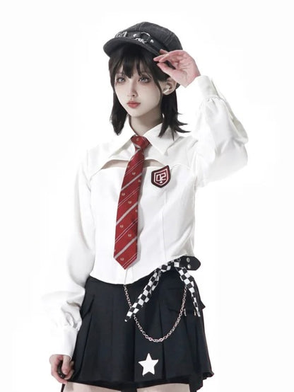 White with Logo Regular/Cutout Cropped Numeric Shirt