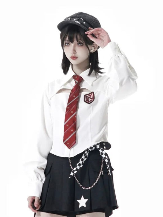 White with Logo Regular/Cutout Cropped Numeric Shirt