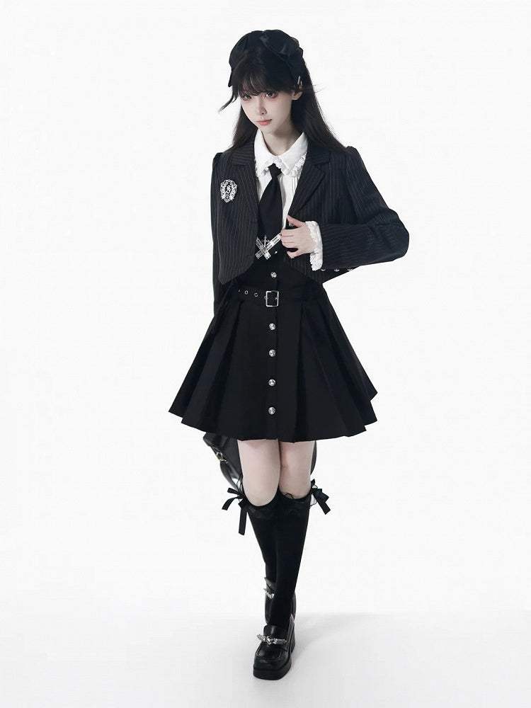 Skirt Box Pleat Overall Belt Strap Adjustable with Black/Gray