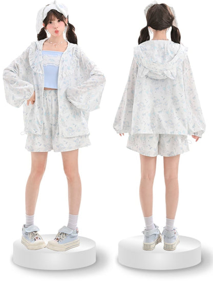 Ohren Kapuze Design Kitty Print Kitty Sonnenschutz Jacke Weiß Entzückend