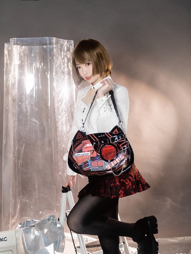 Cat Ear Glow-in-the-dark Cyberpunk Ita Bag Black Red - Daylight