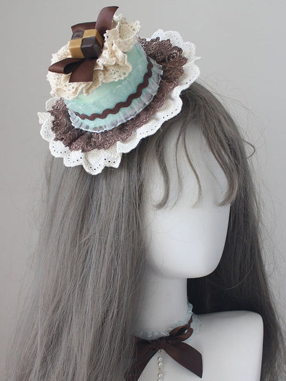Chocolate Hat Decorated Lace Mini GreenBrown Bowknot Trim Cake