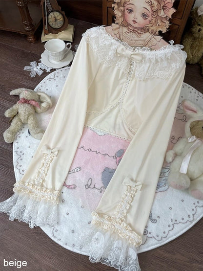 Long-Sleeve Lolita Top in 8 Colors with Lace Trim - Star Fantasy