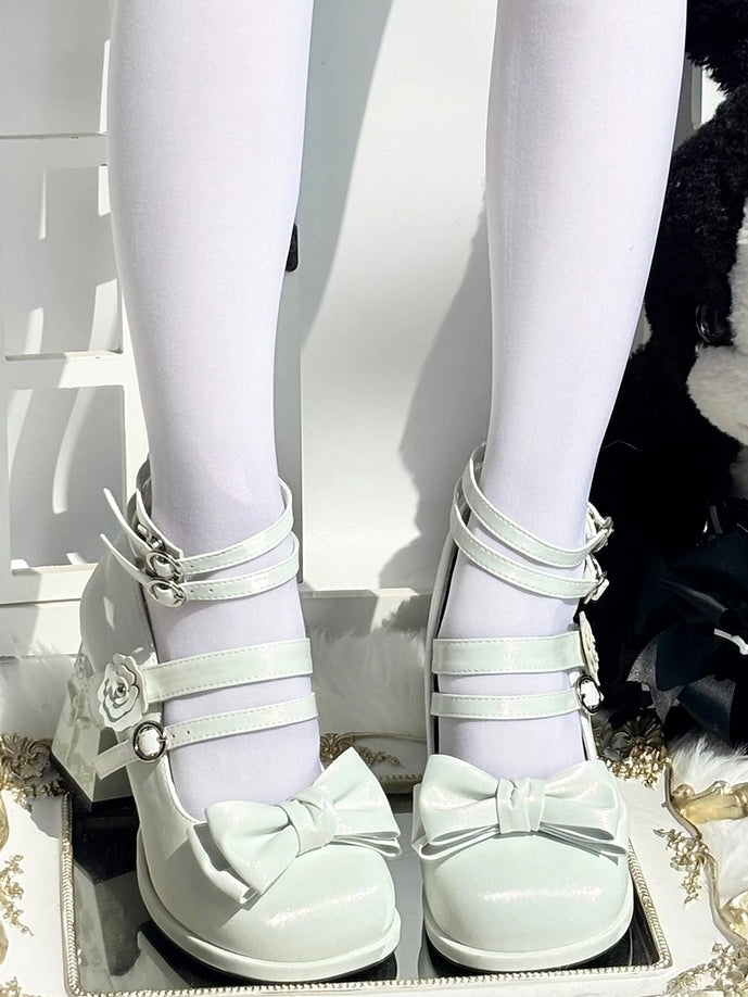 Shoes PU Rose Leather Silver-white in Bow High-heel Details with Decorative Elegant Lolita