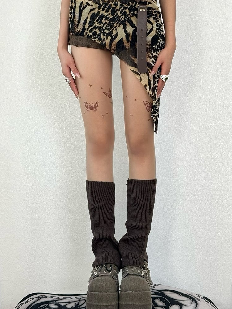 Butterfly Print Y2K Nude Tights