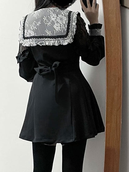 ブラックホワイト ジライケイ セットセーラーカラー スイートハートボタン留めトップス