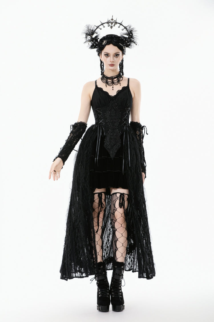 Black Floral Embroidered Lace Slip Dress Gothic Sleeveless
