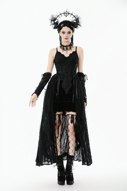 Black Floral Embroidered Lace Slip Dress Gothic Sleeveless