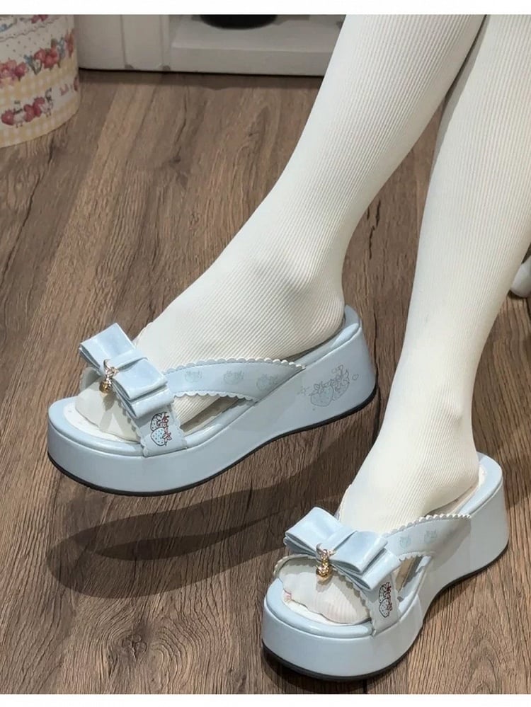 Blue Strawberry-Print Chunky Sandals with Charm Accents - Witch's Night