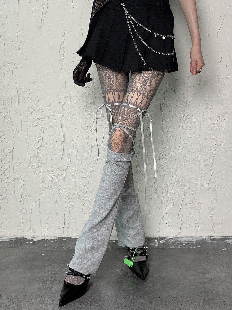 グレーのレッグセルフタイストラップY2Kスリーブ