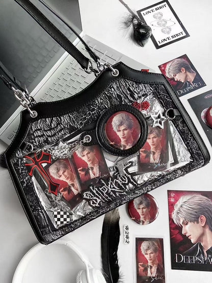 Black & Silver Snake Scale PU Ita Shoulder Bag