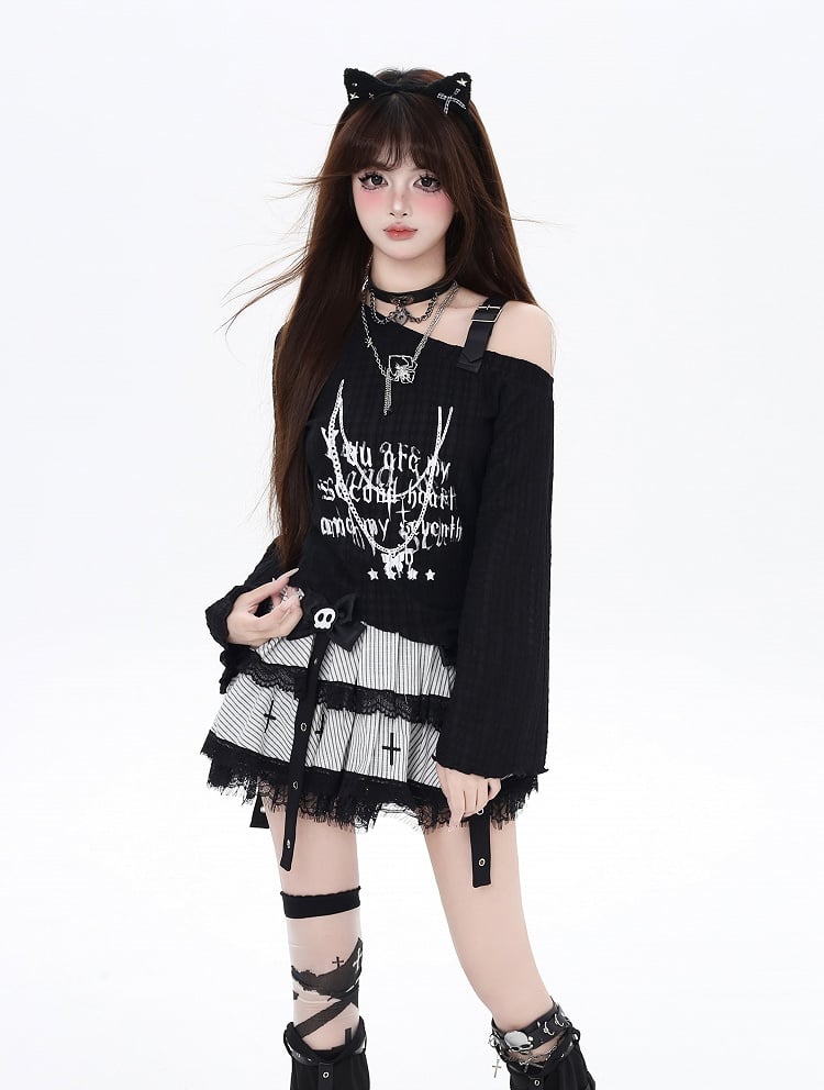 Top Pink/Schwarz PU-Riemen Grafikschnalle Asymmetrischer Ausschnitt