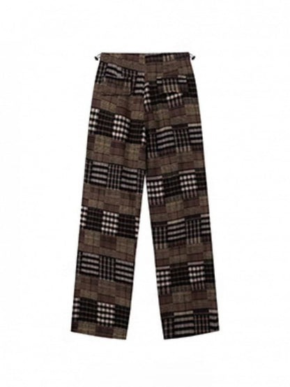 Patchwork-Kordelzug mit Hosenbund Plaid Braun