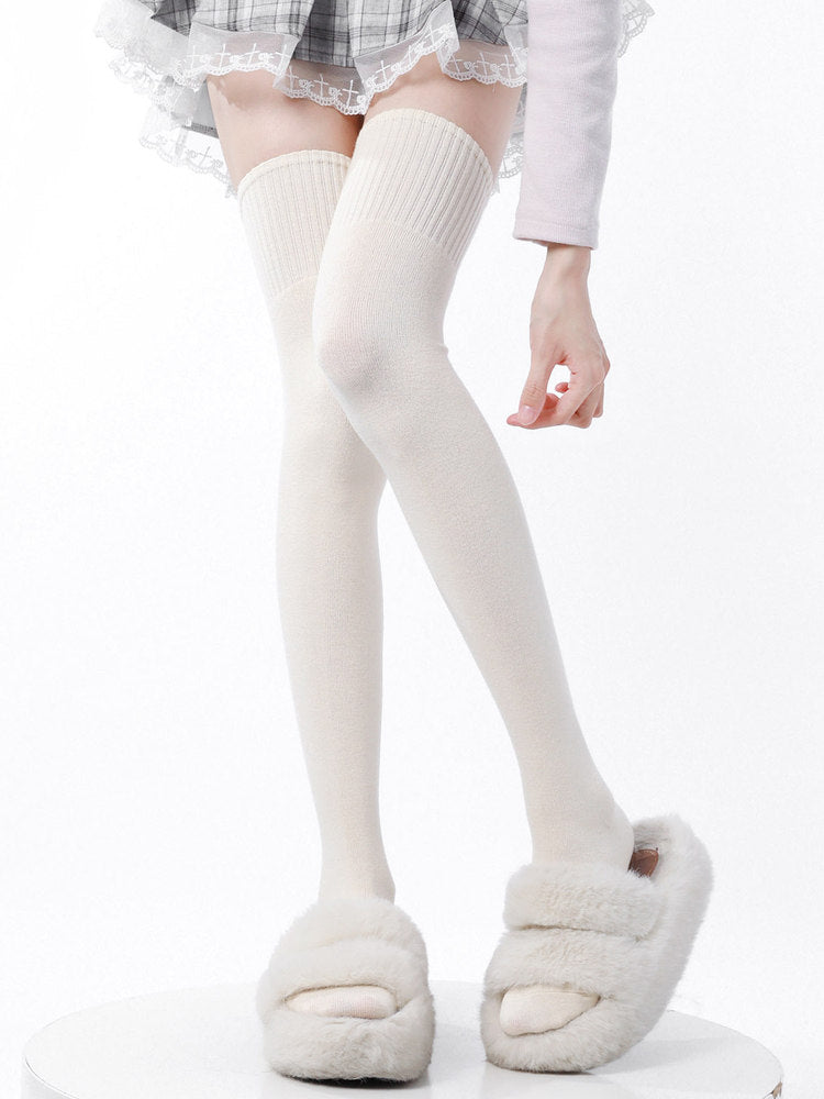 Ribbed / Black Gray Stockings White