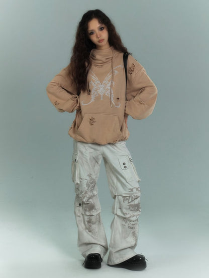 Punk-Weiße Streetwear-Cargojeans mit weitem Bein