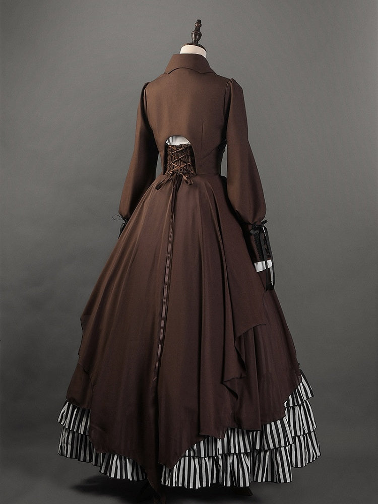 Braunes Steampunk Lolita Crop Top mit Kragen in Fledermausflügelform