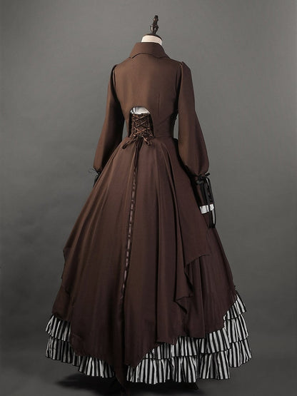 Black and White Striped Tiered Hemlline Steampunk Lolita Skirt