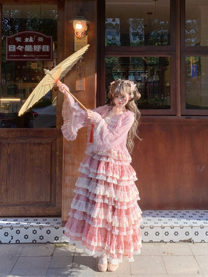 Lace Top Lolita Tulle Ruffled Pink