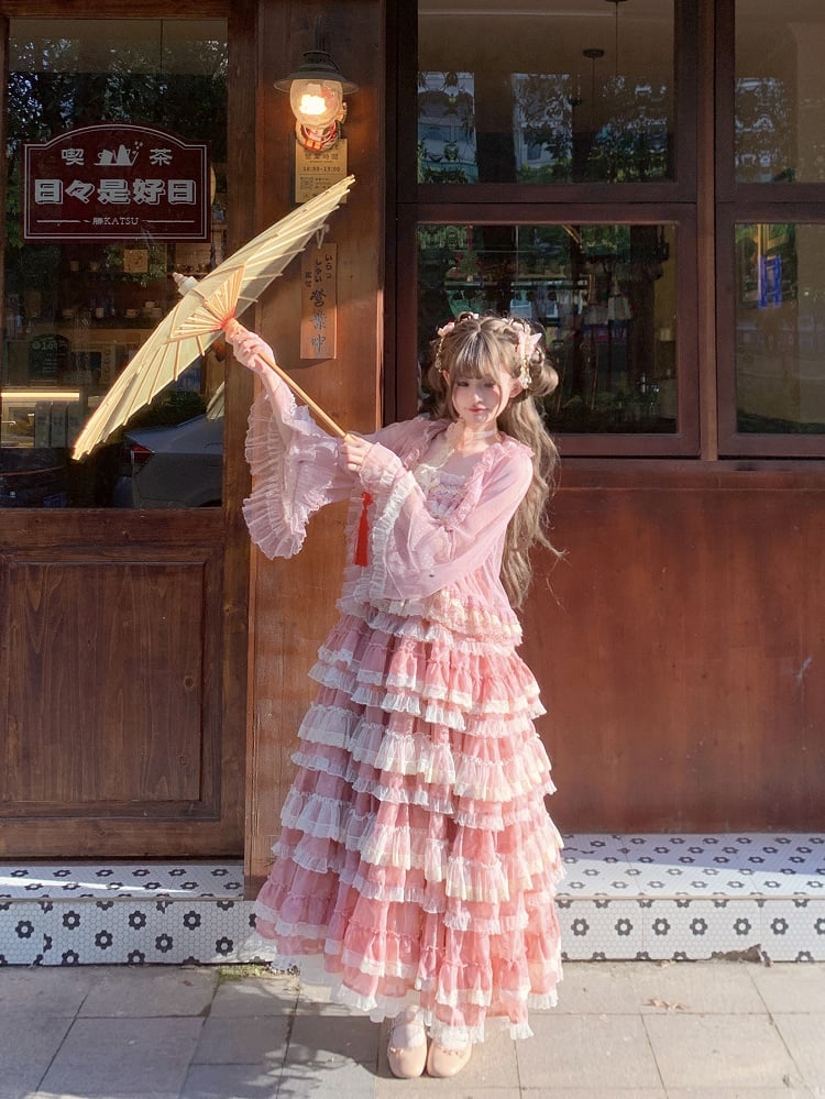 Ruffled Lolita Pink Lace Tulle Top