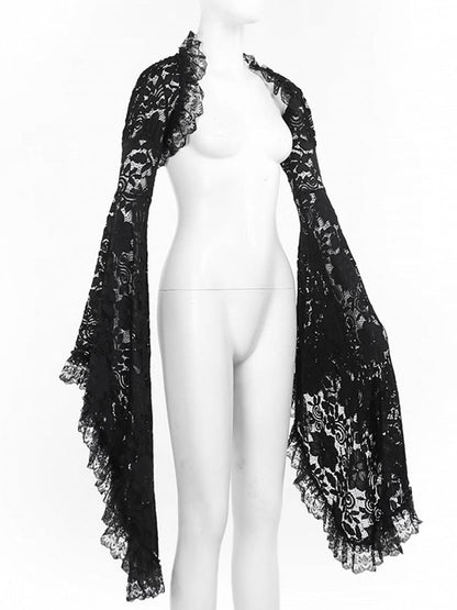 Black Lace Shrug Embroidery Sleeve Floral Trim Bell Gothic Halloween with