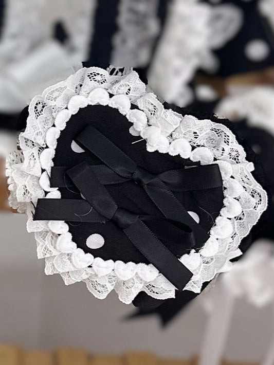 Pattern Heart-Shaped White Trim Hairclip/Brooch Polka-dot Lace Black