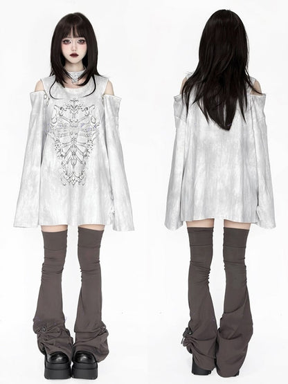 And Halter Rib Top Print Tie-dye Distressed Coffin Zip-shoulder Chain White Convertible With