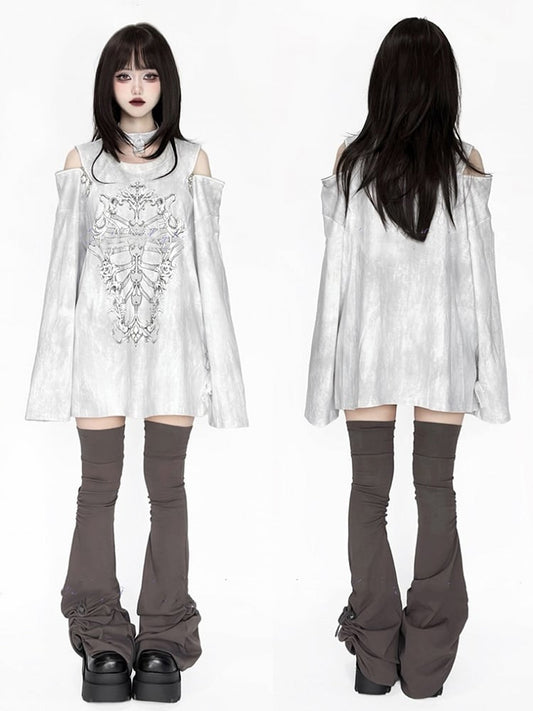 And Halter Rib Top Print Tie-dye Distressed Coffin Zip-shoulder Chain White Convertible With