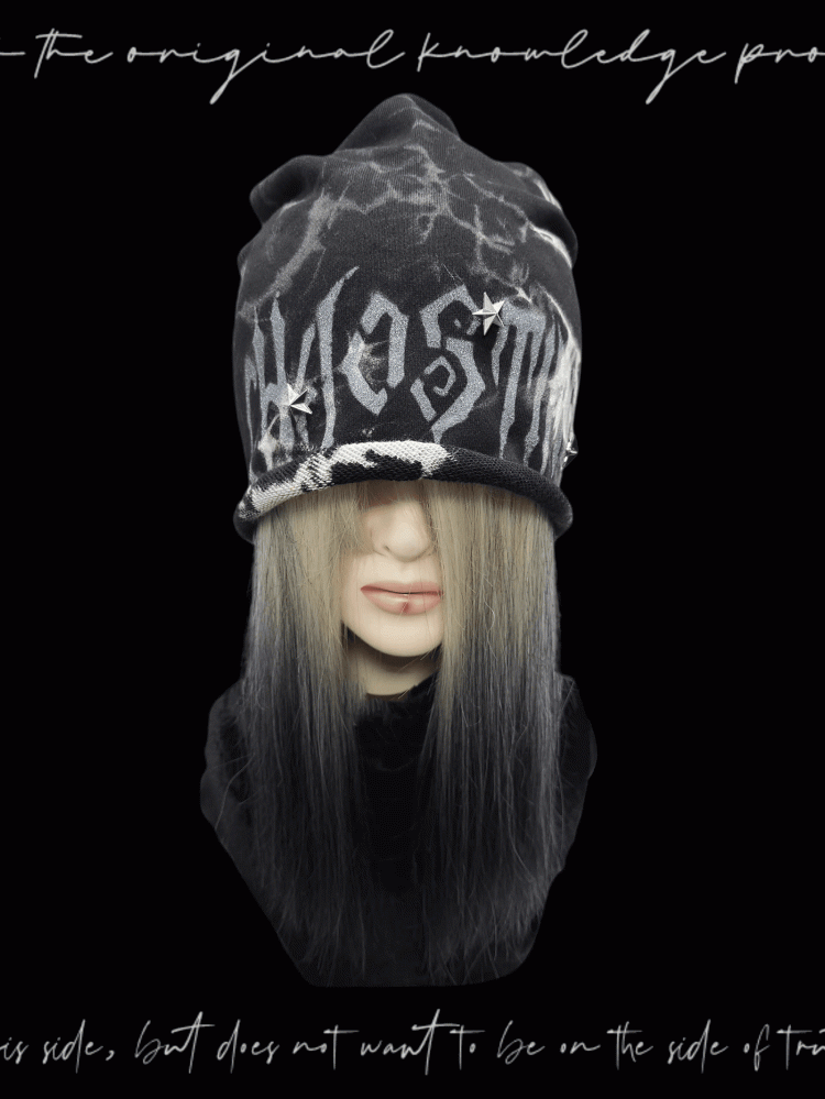 Studded Y2K Black Rolled Hem Tie Dye Glamorous Hat