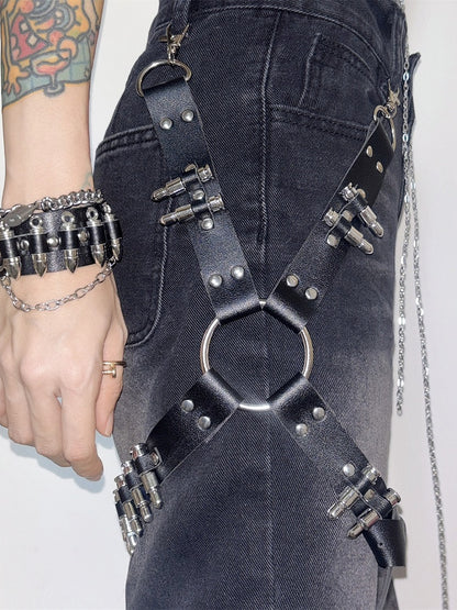 Black Details Rock Garter Studs PU Punk