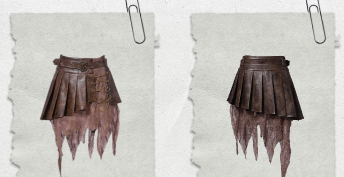 Skirt Punk Dark Pleated Wasteland Handkerchief Chains Brown Decorated