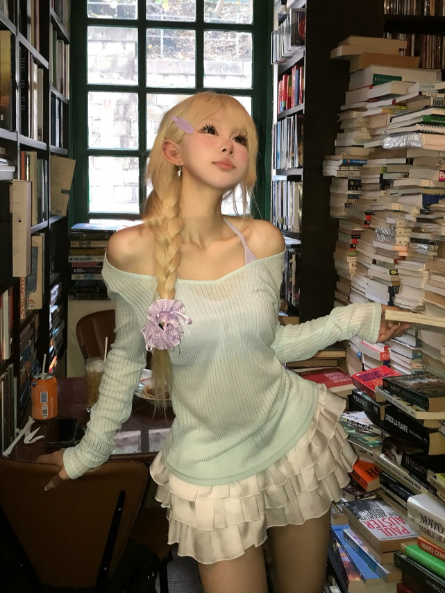 Semi-Sheer Coverup Blue-Green V-Neck Sun Protection