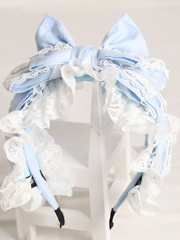 KC Lolita Blue Bowknot Large Sweet White Lace Light