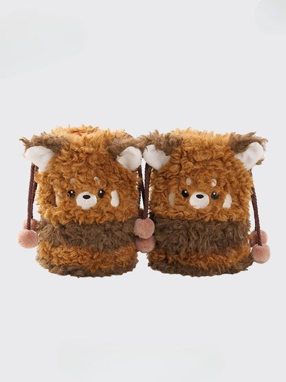Leg Brown Pompon With Red Panda Plush Warmers